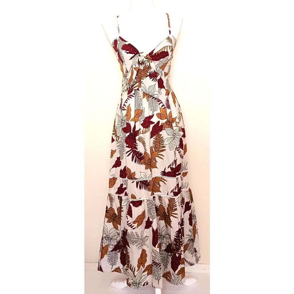 NEW Review Collection Midi Sundress 100% Linen Floral Print Ruffle Skirt Sz M
